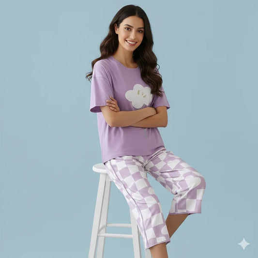 ELVY - 0067 WHITE FLOWER   NIGHT SUIT